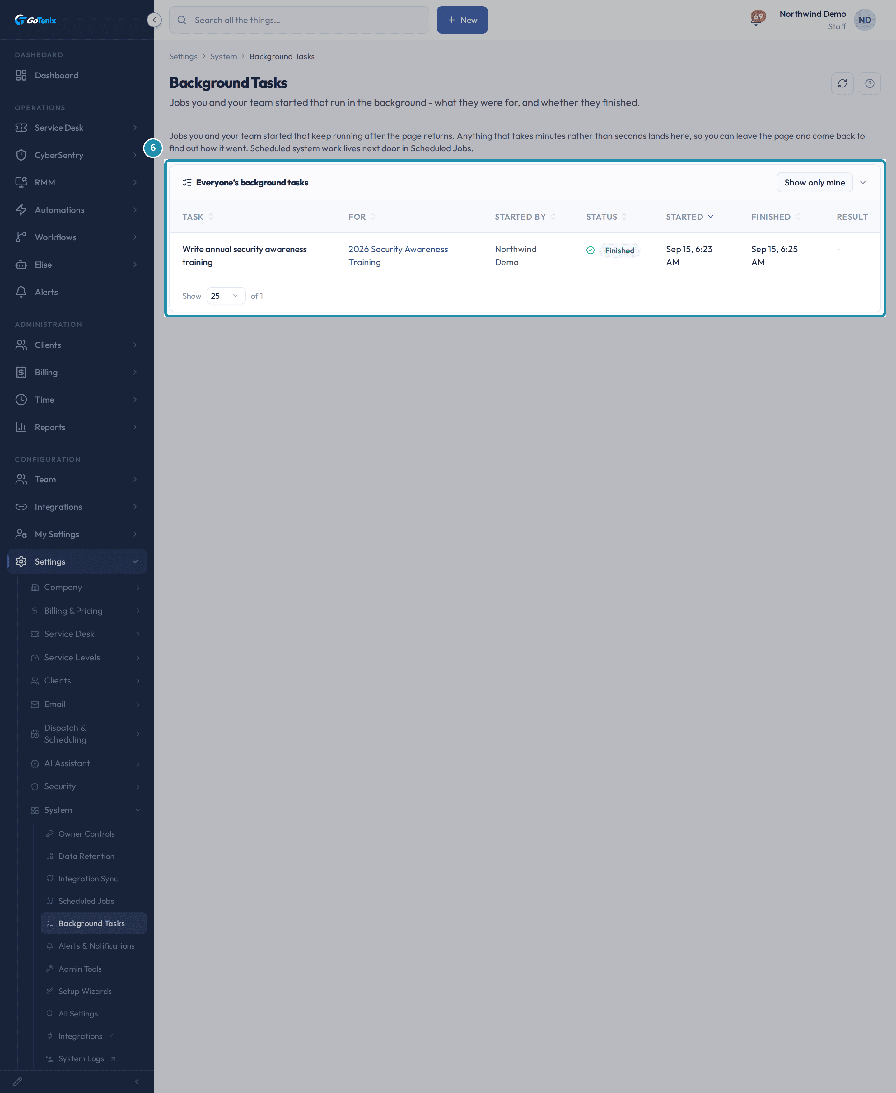 The same table retitled Everyone's background tasks, with a Show only mine button in its place.